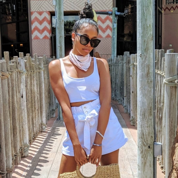 White High Waisted Tie Shorts - Picture 1 of 1